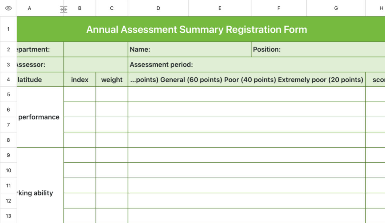 Annual assessment summary registration form 1